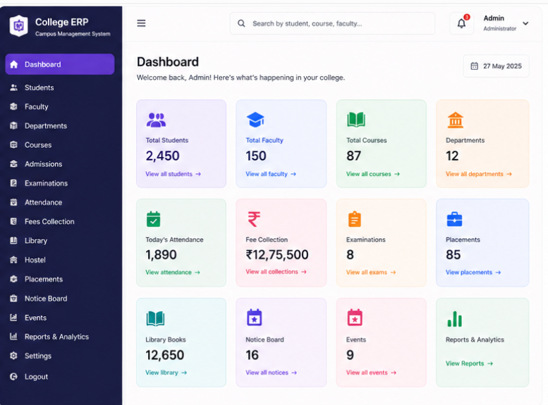 College ERP Admin Dashboard – TechForest Software